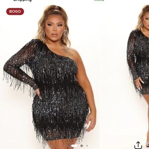 Fashion Nova Glittering Black One-Shoulder Dress